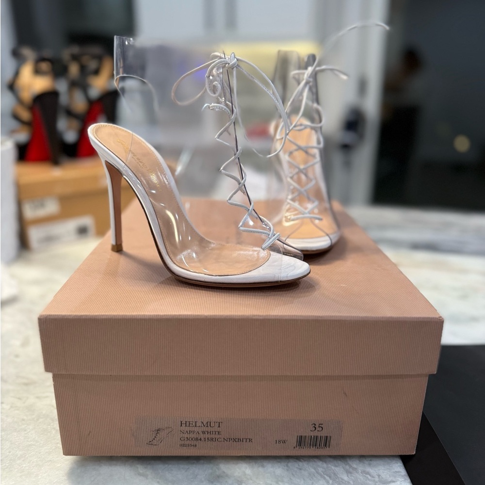 Gianvito Rossi Clear and White Lace-Up Heels
